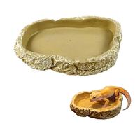 Reptile Fish Tank Bowl, Turtle Feeder Plate in Yellow, Colorful Environment, Easy to Clean, Suitable for Small Reptiles such as Geckos, Lizards (Khaki)