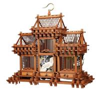 Reptile Habitat Box Mortise and tenon structure, three grid ancient architectural design, grasshopper cage