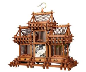 Reptile Habitat Box Mortise and tenon structure, three grid ancient architectural design, grasshopper cage