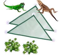 Reptile Hammock Kit Accessories Triangular Hanging Net Breathable Hammock Lounger with Suction Cups Artificial Hanging Vines Plants Reptile Leaves for Bearded Dragon Lizard Chameleon Habitat (Green-A)