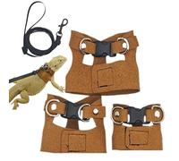 Reptile Harness,Adjustable Soft PU Leather Harness with Traction Rope | 3X Harnesses for Lizard, Squirrel, Chameleon, Hamster, Ferret, Small Animal