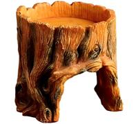 Reptile Hide Cave with Food Bowl, Tree Stump Design, Natural-Looking Resin Water Basin for Leopard Geckos, Lizards, Snakes, Tortoises, Terrarium Décor, 5.5 x 5.3 x 5.1 in