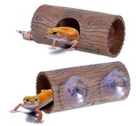 Reptile Hide, Plastic Hollow Hideout with 2Pcs Powerful Suction Cup, Reptile Tank Accessories for Bearded Dragons, Crested Geckos, Frogs, Hermit Crabs, Lizards & Snakes, Terrarium Decor