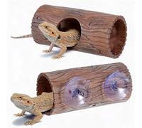 Reptile Hide, Plastic Hollow Hideout with Powerful Suction Cup, Reptile Tank Accessories for Bearded Dragons, Crested Geckos, Frogs, Hermit Crabs, Lizards & Snakes, Terrarium Decor