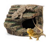 Reptile Hideout Cave, Resin Decorative Rock Basking Platform Turtle Hides, Natural Terrarium Habitat Ornament for Gecko, Spiders, Frogs, Lizards, Fish, Amphibian