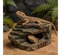 Reptile Hideout Cave,Resin Rock Basking Platform for Aquarium and Terrarium, Aquarium Ornament for Bearded Dragon Lizard Fish and Amphibian,19 x 20 x 15cm