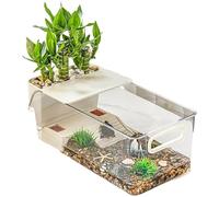 Reptile PC Terrarium Set - Low Reptiles Tank | Turtle Cage | Door Screen Ventilation For | Clear Area Habitat With Basking Stage For Crayfish Crabs Gecko Amphibians Fishes Small Pets Enclosure