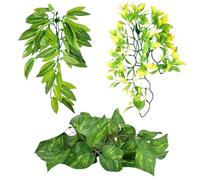 Reptile Plants 3PCS Different Fake Plants for Reptiles Realistic Reptile Tank Plants Artificial Plants with Green Leaves for Snake, Bearded Dragons, Lizards, Geckos Reptile Tank Accessories