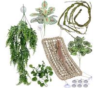 Reptile Plants for Bearded Dragon Tank Accessories, Terrarium Plant Artificial Decor for Snake Cage, Fake Plant for Leopard Gecko Habitat, Lizard Chameleon Ball Pythons (Group BPN)