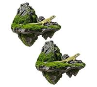 Reptile Rocks | 2 Pieces Realistic Rock with Moss for Climbing and Basking | 3D Resin Climbing Rocks Floats with Suction Cups - for Frog Turtle Snake Lizard Terrarium Water