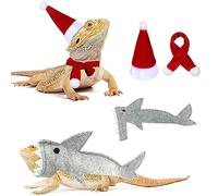 Reptile Santa Hat Scarf Shark Outfit Set, Lizard Clothes Pet Bearded Dragon Shark Costume Christmas Halloween Clothing Accessories