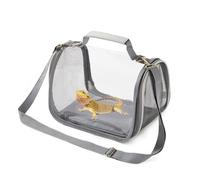 Reptile Small Animal Travel Carrier - Portable Ventilated Pet Carrier for Bearded Dragons, Lizards, Sugar Gliders, Hedgehogs, Rats, Birds, Guinea Pigs etc | Escape-Proof, Breathable Mesh (Grey)