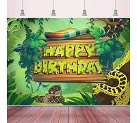 Reptile Snake Happy Birthday Banner Backdrop Jungle Wild Party Banner Decorations for Kids Safari Animals Snake Themed Photo Photography Prop Booth Background Supplies - BECKTEN 70.87x47.24in