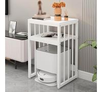 Reptile Terrarium Stand with Movable Robot Vacuum Hideaway Cabinet, 2-Tier End Table for Small Spaces, Space-Saving Rack for Bedroom or Living Room