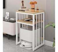 Reptile Terrarium Stand with Movable Robot Vacuum Hideaway Cabinet, 2-Tier End Table for Small Spaces, Space-Saving Rack for Bedroom or Living Room