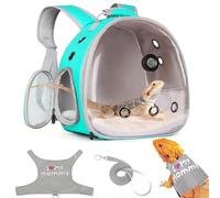 Reptile Travel Backpack Carrier with Reptile Thermometer and Humidity Gauge & Harness Leash Lizard Travel Cage Space Capsule Clear Bubble Window Astronaut Bearded Dragon Bag for Ball Python