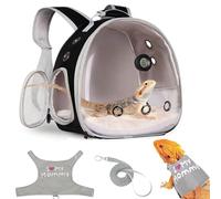 Reptile Travel Backpack Carrier with Reptile Thermometer and Humidity Gauge & Harness Leash Lizard Travel Cage Space Capsule Clear Bubble Window Astronaut Bearded Dragon Bag for Ball Python