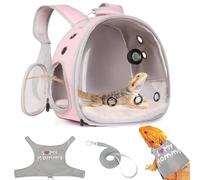 Reptile Travel Backpack Carrier with Reptile Thermometer and Humidity Gauge & Harness Leash Lizard Travel Cage Space Capsule Clear Bubble Window Astronaut Bearded Dragon Bag for Ball Python