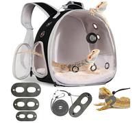 Reptile Travel Backpack Carrier with Reptile Thermometer and Humidity Gauge & Harness Leash Lizard Travel Cage Space Capsule Clear Bubble Window Astronaut Bearded Dragon Bag for Ball Python