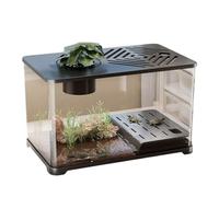 Reptile Vivarium Turtle breeding tank ecological landscaping with cover small dry wet separation Turtle Tank(Black)