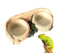 Reptile Water Bowl, Reptile Feelings Double Bowl, Resin Water Bowl for Reptile Feeding Station for Chameleons, Tree Frogs and Small Pets
