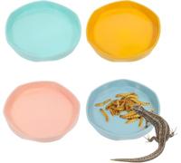 Reptile Water Dish, 4 PCS Bearded Dragon Bowl Shallow and Flat Reptile Food and Water Feeder Small Dish Tiny Plastic Feeding Bowl for Lizard Gecko Chameleon Anoles (4Pcs)