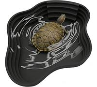 Reptile Water Dish Large Turtle Soaking Pool with Ramp Basking Area for Tortoise Lizard Bearded Dragon Gecko Habitat Accessory (Black)