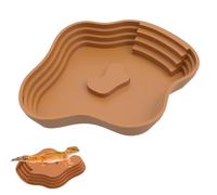 Reptile Water Dish, Sturdy Tortoise Bathing Pool with Ramp, Habitat Accessories for Bearded Dragons, Lizards, Frogs, Snakes, Geckos, Salamanders, 9.65x8.58x1.57 inches
