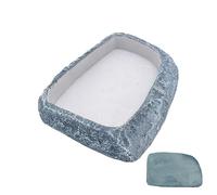 Reptile Water Dish, Terrarium Feeding Bowl, Realistic Resin Design, Shallow Easy-Access Feeder, 17 x 10.5 x 3 cm, Perfect for Frogs, Hermit Crabs, Tortoises, Snakes, Bearded Dragons