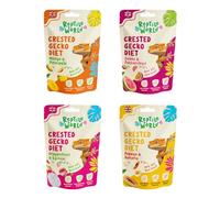 Reptile World Crested Gecko Diet Tropical Flavours 4pk (240g) | Mango & Pineapple, Guava & Passion Fruit, Dragonfruit & Lychee, Papaya & Banana, Complete Food for Geckos, All Natural, 65% Real Fruit