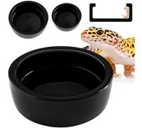 Reptile Worm Dish Bowl - Anti-Escape Ceramic Worm Dish Feeder for Lizard, Leopard Gecko, Bearded Dragon, Chameleon, Skink, Tegu, Snake, Mealworm, Superworm, Dubia Roaches (Medium, Black)