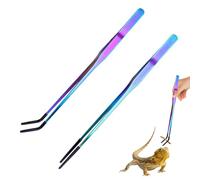 Reptiles Feeding Tongs, Stainless Steel Straight & Curved Tweezer with Silicone Tips, Long Handle Feeding Tweezers for Lizards Snakes Bearded Dragon