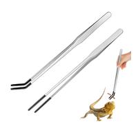 Reptiles Feeding Tongs, Stainless Steel Straight & Curved Tweezer with Silicone Tips, Long Handle Feeding Tweezers for Lizards Snakes Bearded Dragon
