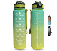 Repton 1L Sports Water Bottle with Motivational Time Marker | Leak-proof Drink Tritan Bottle BPA Free Non-Toxic for Running, Cycling, Gym, School & Office (Green & Yellow)