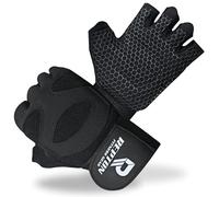Repton Fitness Gears Gym Gloves with Wrist Strap, Weight Lifting Gloves Breathable Mesh Back & Antislip Padding on Palms (Black, M)