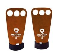 Repton Leather Gymnastics Hand Grips | Cross Fit Grips With Wrist Support | Full Palm Protection | Weight Lifting, Pull ups, WOD, Deadlifts, Gym Workout (Small/Medium, Brown)