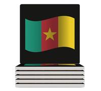 Republic of Cameroon Ceramic Coaster Set Cork-Backed for Drinks Square Heat Resistant Coasters Table Protection for Tea Coffee