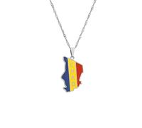 Republic Of Chad Flag Map Pendant Necklace - Ethnic Enamel Charm Water Wave Chain Neckwear,For Women Men Hip Hop Friendship Halloween Jewelry Accessories Gift,White,Long:50Cm