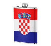 Republic of Croatia Flag 8oz Leather Hip Flask - Stainless Steel Whiskey Flask for Drinks, Pocket Liquor Set for Men Wedding Groomsman