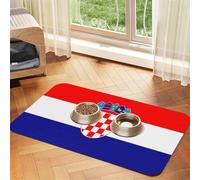 Republic of Croatia Flag Pet Food Mat 17.2x11.81in Absorbent Non-Slip PU Leather Feeding Mat for Dogs Cats Rubber Bottom Fast Drying Rollable Pet Bowl Placemat