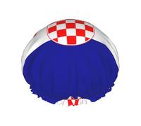 Republic of Croatia flag Printed shower cap, reusable, double-layered design, suitable for women to wrap their hair, wash their face, and apply face masks.