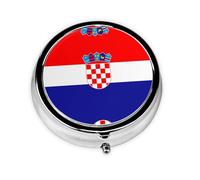 Republic of Croatia Flag Round Mini Pill Box with Metal Coating Convenient for Daily Carrying and Business Travel