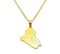 Republic Of Iraq Map With Cities Name Pendant Necklaces Jewelry Charms Map Of Iraq Chain Accessory(Gold Color,60cm or 23.6 Inches)