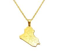Republic Of Iraq Map With Cities Name Pendant Necklaces Jewelry Charms Map Of Iraq Chain Patriotic Accessory(Gold Color,45cm)