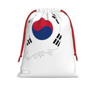 Republic Of Korea Flag Map Print Christmas Drawstring Gift Bags, Xmas Holiday Fabric Gift Wrapping Bag For Party, Size-L