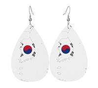 Republic Of Korea Flag Map Print Teardrop Earrings For Women Leather Dangle Earrings Jewelry For Birthday Party Valentine