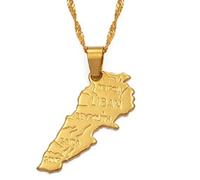 Republic of Liban Lebanon Gold Plated Map Necklace Pendant 45cm Chain Cities Country UK Seller