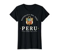 Republic of Peru Vintage Heraldic National Emblem Estd Value Graphic T-Shirt, Women, Black, S