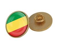 Republic Of The Congo Flag Rectangle Brooch - Vintage Patriotic Banner Print Lapel Pin,Novel Nation Badge Backpack Clothes Accessories Jewelry Gift Round