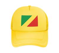 Republic of The Congo National Flag Polyester Mesh Hat Series: Adjustable Baseball, Trucker, Dad Caps | Upf50+ Sports Mountaineering Hat Yellow